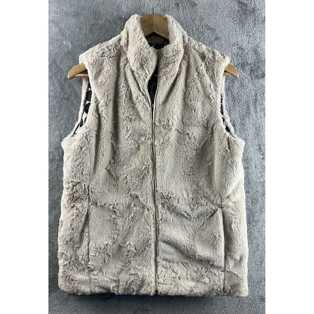 3/$20 ELLEN REYES VEST Large Sherpa ZIP POCKETS FAUX FUR Light